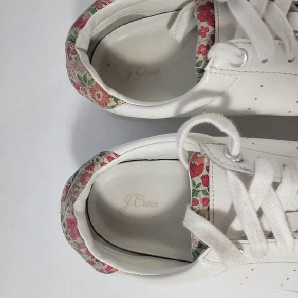 J Crew Saturday White Leather With Flower Print Sneakers Women's Size 9 - Picture 10 of 11